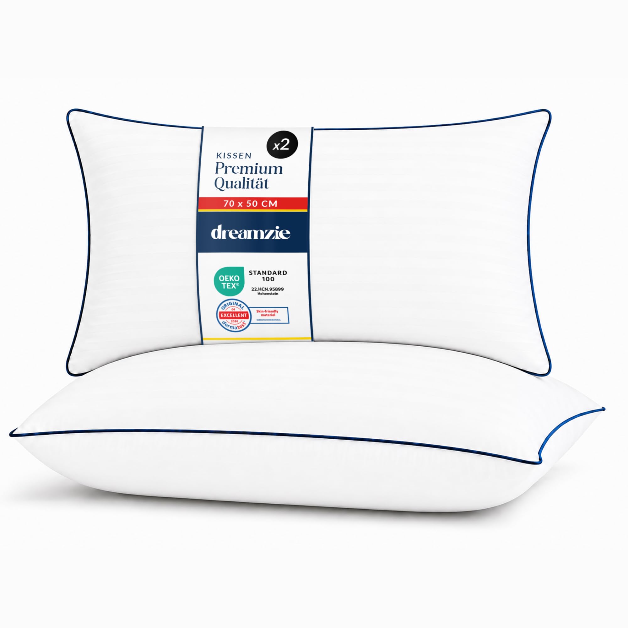 Dreamzie Kopfkissen 2er-Set, Luxus-Hotelkomfort - Weiches und Atmungsaktives Kissen - Waschbare Sofakissen für Alle Schläfer Geeignet - Oeko-Tex