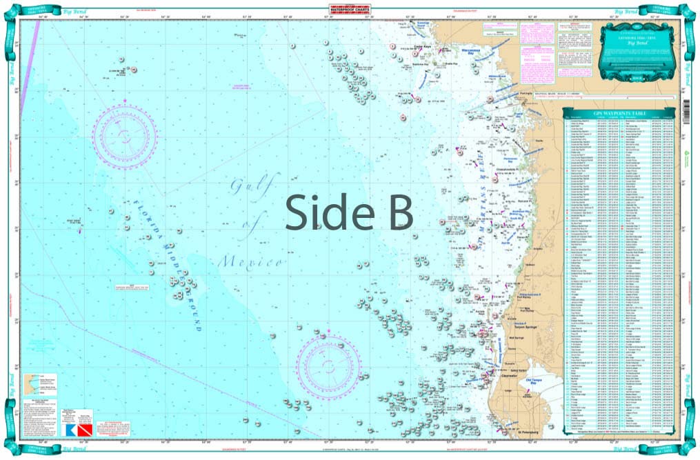 Panhandle Offshore Fish and Dive Chart Kit, 3 Charts Plus a Chart Tube, Easy-to-Read, Large Print, Waterproof Paper, Tear Resistant, Printed on two sides, 2 charts in 1, NOAA Charts