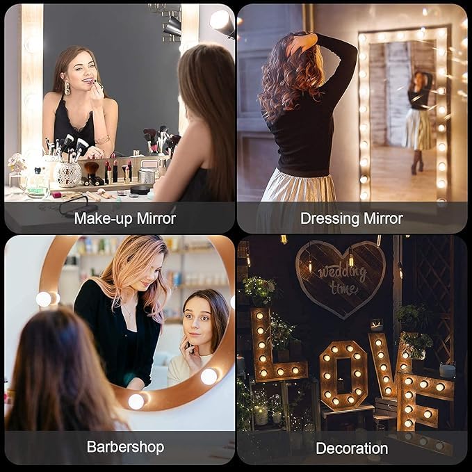 Image of Vanity Mirror Lights with 10 Dimmable Bulbs, 3 Color Modes & Adjustable Brightness - Makeup Lighting Kit for Table, Bathroom, Dressing Room & Beauty Mirror Decoration (Pack of 2)