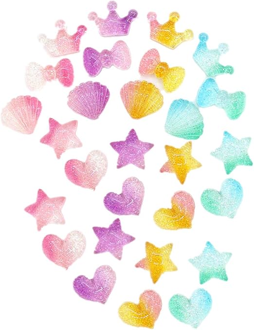Amazon Co Jp 28個 カラーグラデーション ハート スター スライム チャーム 貝殻 ボウタイ クラウン フラットバック ビーズ 樹脂 ボタン オーナメント ジュエリー アクセサリー スクラップブック 電話ケース 装飾 ホビー