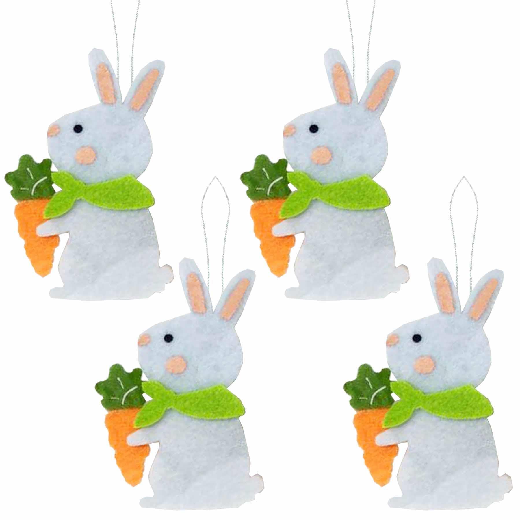 Widdle Gifts Easter Decorations, Bonnet Making, Arts and Crafts - 4 Pack Felt Bunnies with Carrots 5108