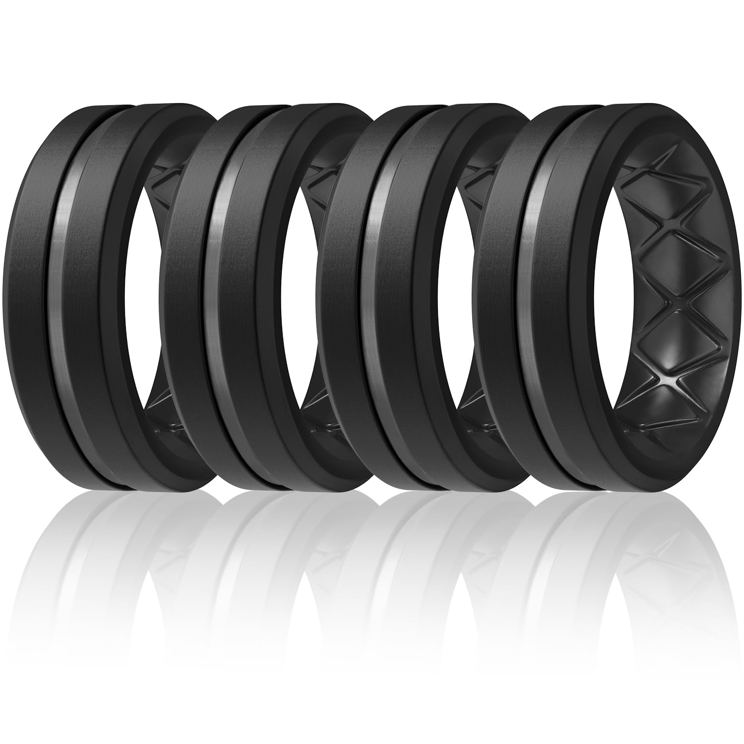 Egnaro Men's Silicone Ring 1/4/6 Multipack, Workout Travel Rubber Wedding Bands For Him, 8mm Width 2mm Thickness