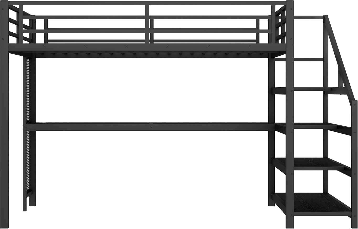 SOFTSEA Queen Size Loft Bed with Desk & Stairs, Heavy Duty Metal Loft Bed with LED Light & Charging Station, Queen Gaming Bed Frame for Teens Adults, Noise Free, Black