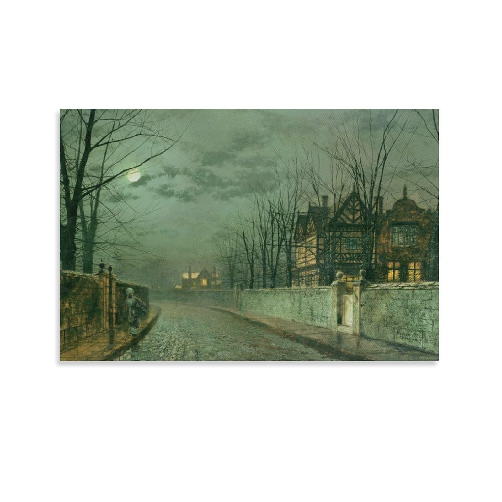 Old English House, Moonlight after Rain, 1883 By John_Atkinson_Grimshaw Wall Art Prints Poster Canvas Wall Art Prints Poster Photo Picture Painting Posters Room Decor 12x18inch(30x45cm)