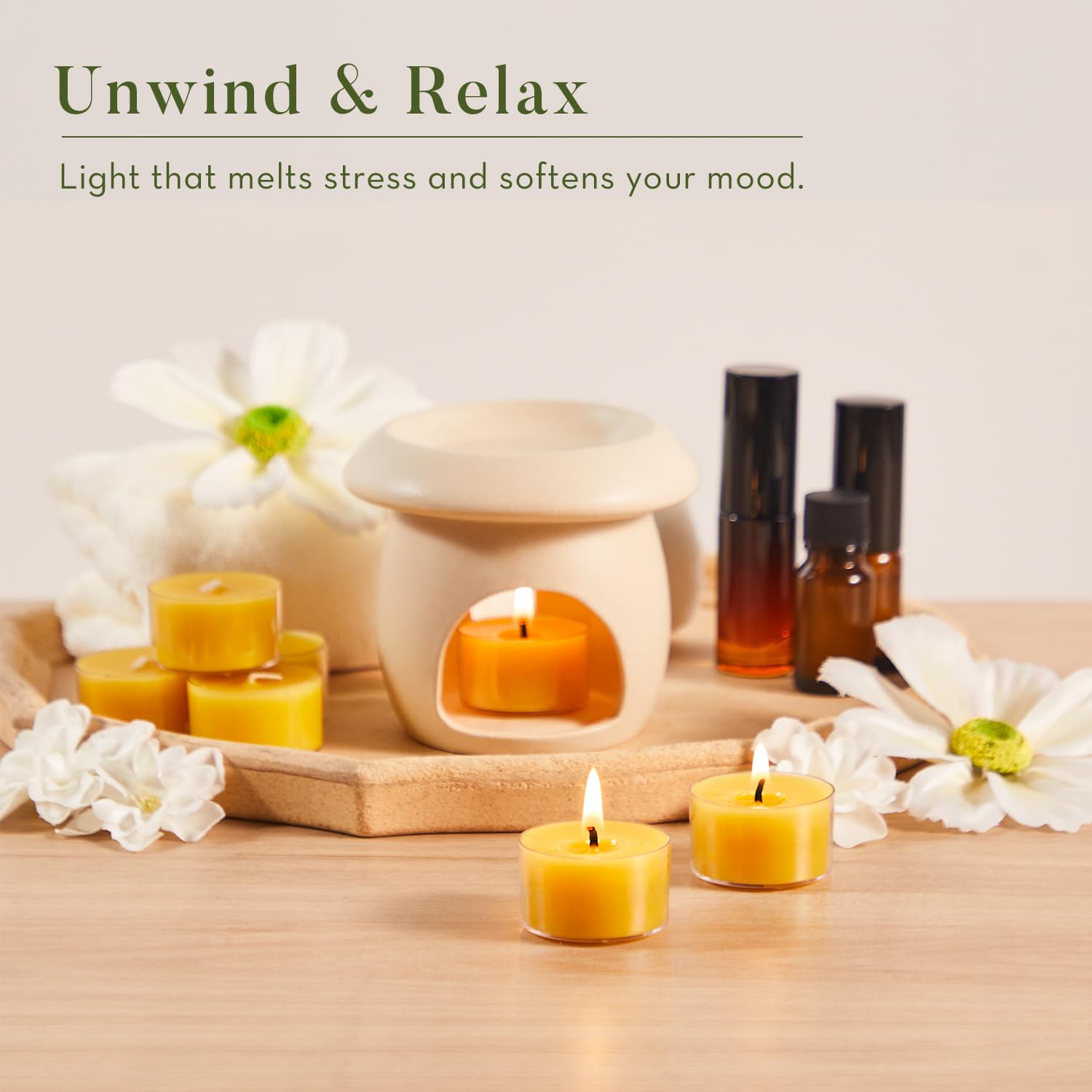 Ashlux Velas de Cera de Abeja Amarillas, 6 Horas – 48 Unidades | Vaso Acrílico Transparente. Ideales para Fiesta, Boda y Hogar – Cera de Abeja Natural