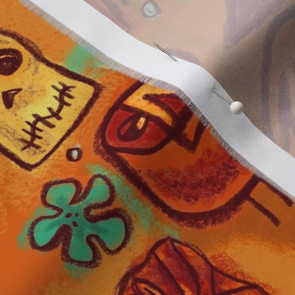 Spoonflower Fabric - Tiki Retro Hawaiian Polynesian Rust Orange Red Skull Floral Vintage Printed on Organic Cotton Sateen Fabric by The Yard - Sewing Quilting Apparel Home Decor