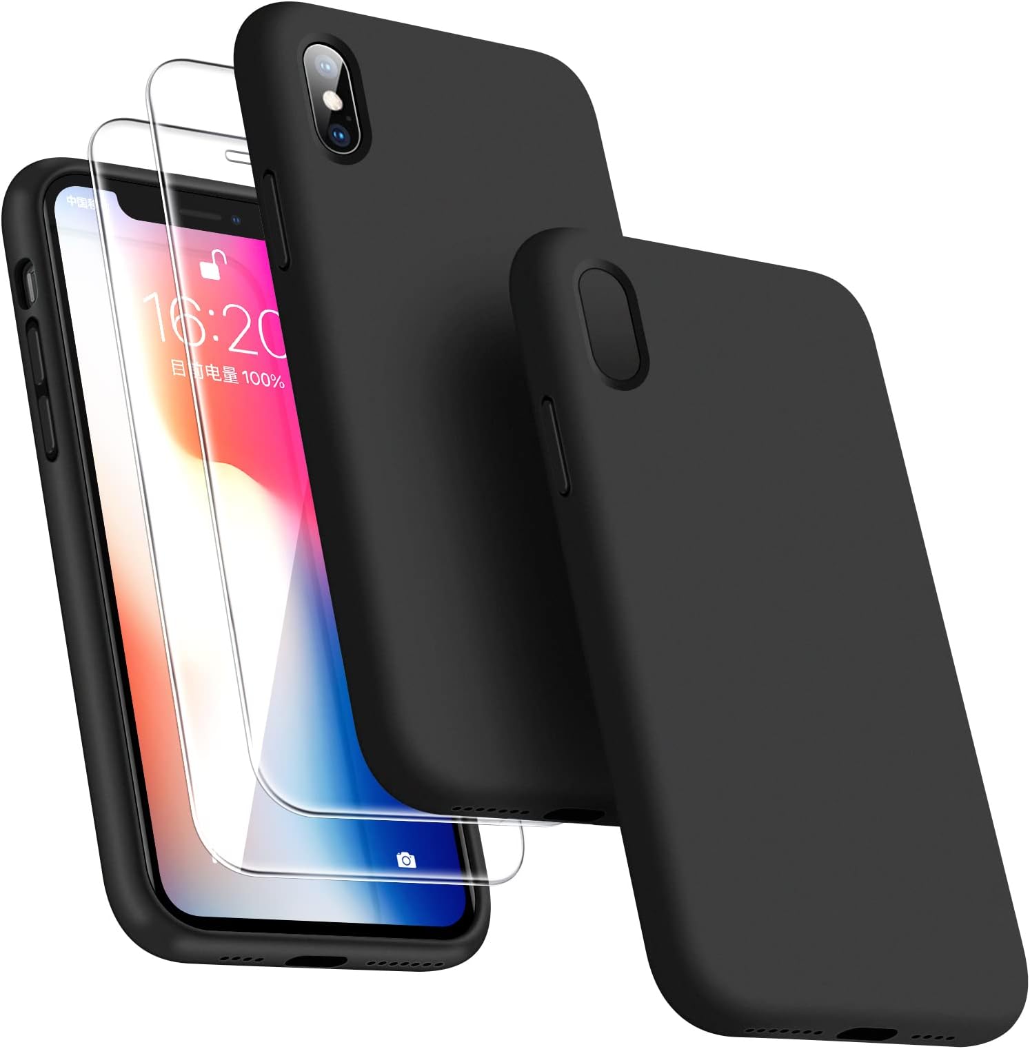 Dssairo [3 in 1 for iPhone x Case/iPhone Xs case, with 2 Pack Screen Protector, Liquid Silicone Slim Shockproof Protective Phone Case 5.8 inch [Microfiber Lining] (Black)………