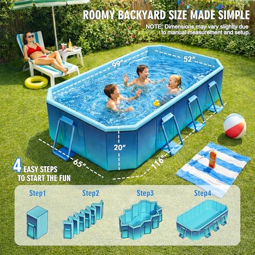 Image of Foldable Pool, Non-Inflatable Swimming Pool for Adults & Family Use, Thickened Collapsible Folding Pool, Large Foldable Pool for Backyard, Portable Above Ground Outdoor Pool 116 inch x 65 inch x 20 inch