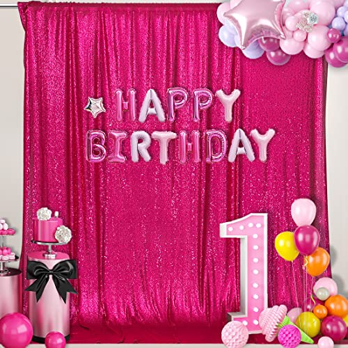 Image of PartyDelight Hot Pink Sequin Backdrop 6x6ft 4 Inch Rod Pocket | Dense 3mm hot pink sequins on mesh backing with 4 inch rod pocket for full body photos ceremony arches party walls and stage