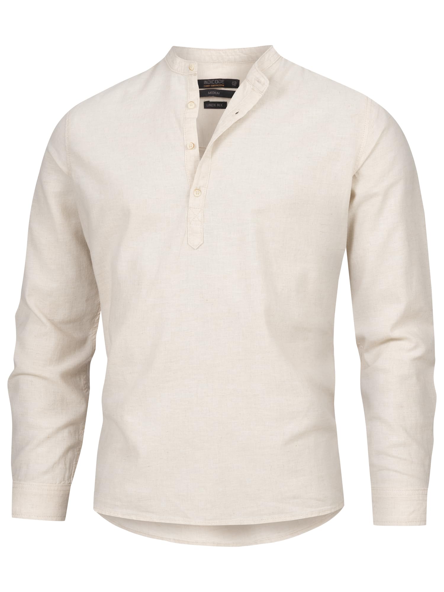 Indicode Hombres Waylon Camisa con Cuello de Pico confeccionada en Mezcla de Lino y algodón