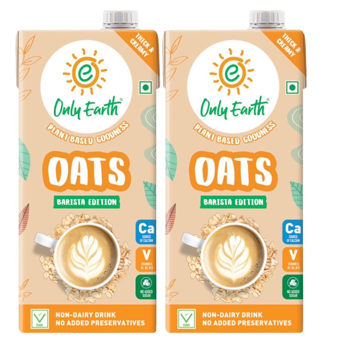 Only Earth Oats Drink Barista Edition | Unsweetened Drink | Lactose Free | Preservatives Free | Plant Based | Dairy Alternative | Source of Calcium | Source of Vitamin D, B1, B2 & B12 | 1 Litre (Pack of 2)