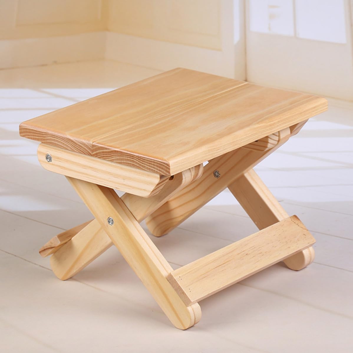 Portable Folding Stool, Wooden Compact Seat for Garden and Park Use