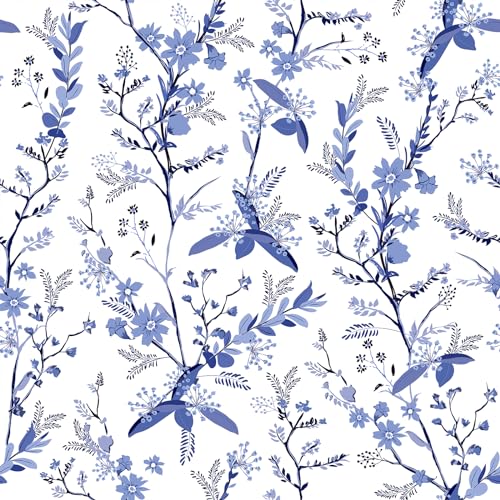 Papier peint fleuri bleu blanc VEELIKE style vintage - 2