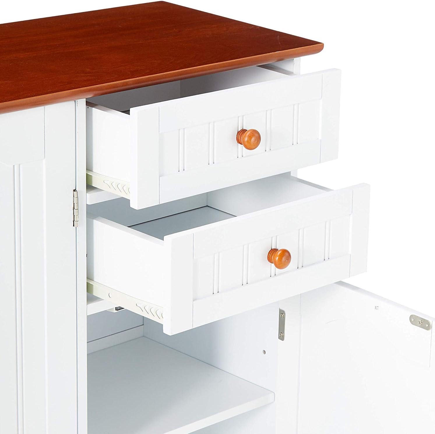 Kings Brand FURNITURE White / Walnut Finish Wood Kitchen Storage Buffet Cabinet