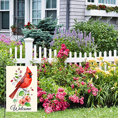 Cardinal Garden Flag Welcome Spring Garden Flag 12×18 Inch Small Vertical Double Sided Flowers Red Bird Yard Flag Outdoor Spring Summer Decorations Floral Cardinal Garden Flag #TOP3