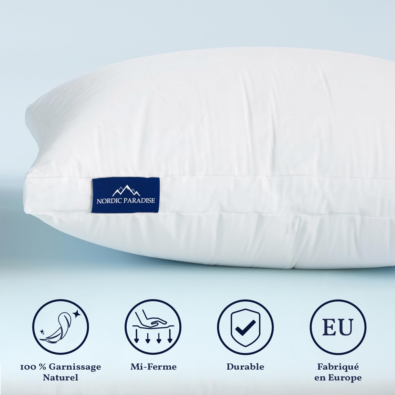 Almohada Doble Confort – Almohada de 3 Cámaras con Plumón y Plumas – Funda De Algodón Antiacaros – Soporte Medio-Firme (50x60 cm)