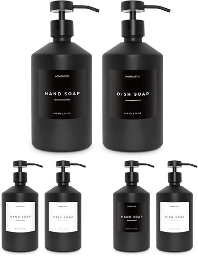 Miniatura 2 de Juego de 2 dispensadores de jabón de vidrio de lujo, elegantes botellas de vidrio con bombas negras mate, ideal para cocina y baño para jabón de