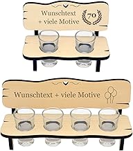 Geschenkissimo Schnapps Bench Birthday Gift – Engraving with Name + Saying – with 2 or 4 Shot Glasses, Personalised Birthday Gift for Men and Women – Happy Birthday