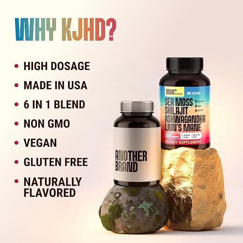 Miniatura 4 de KJHD 2 gomitas Shilajit Ashwagandha con musgo marino, raíz de remolacha, hongo de melena de león y aceite de semilla negra, suplemento de