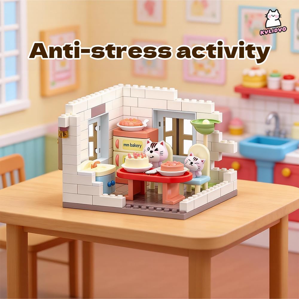 Koko's Cat Town DIY Miniature House Kit, Tiny White House Series Dining Room Building Kits, Dollhouse with 259PCS, Gift for Cat Lovers Girls Boys Teens Kids Ages 3+