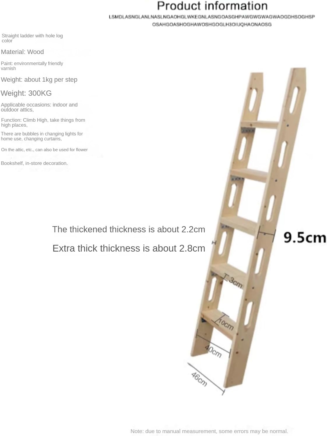 Bunk Bed Ladder - Eco-Friendly Solid Wood, Durable 1.18" Thick, 300KG Capacity, Safety Hollow-Out Side Rails, Includes Mounting Accessories, Perfect for Dorms, Bedrooms, Apartments