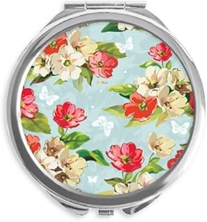Elegant Peach Blossom Flowers Drawing s Hand Compact Mirror Round Portable Pocket Glass