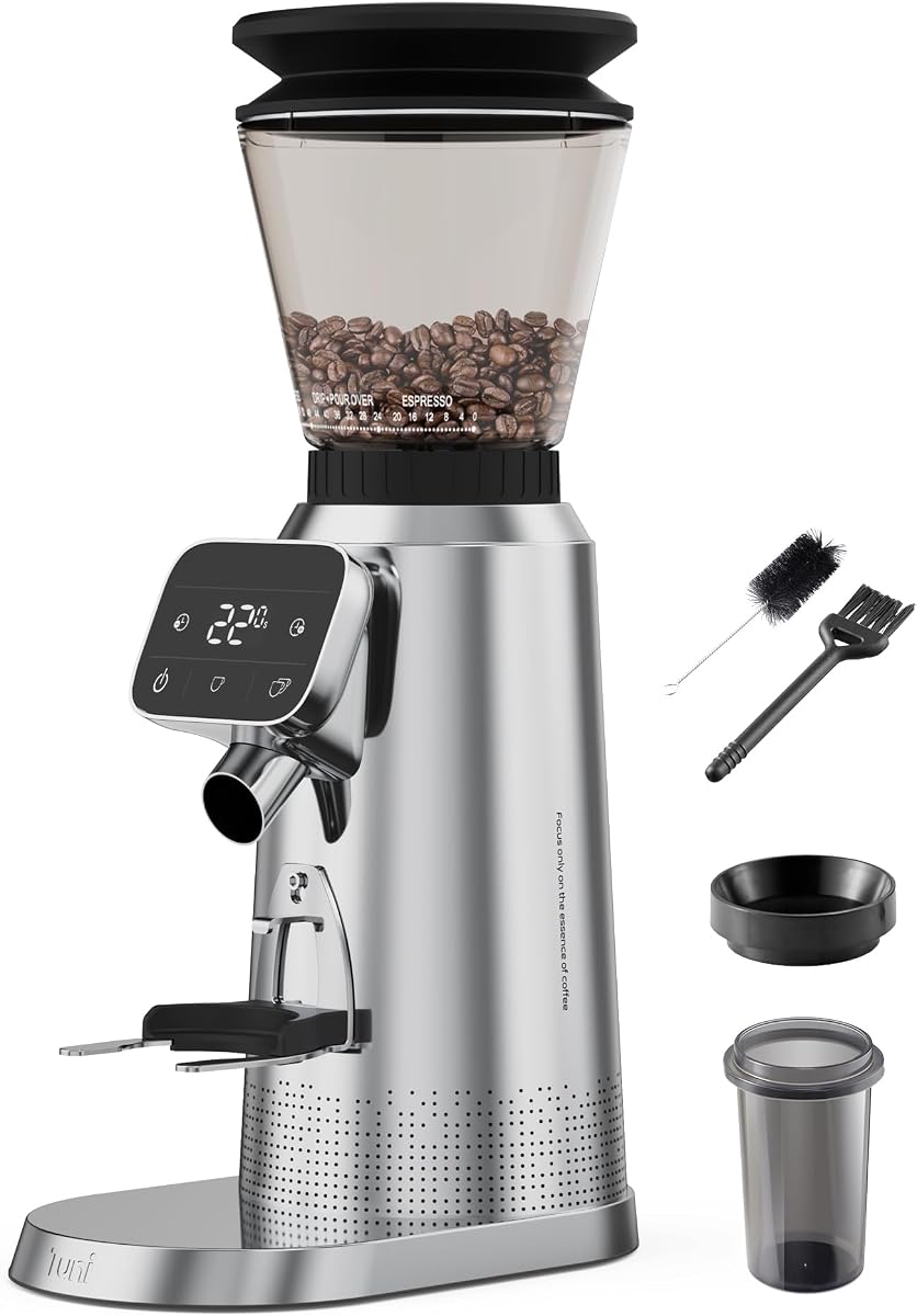 Molinillo de café de fresa cónica G2, 70 ajustes de molienda, acero inoxidable | Molinillo electrónico antiestático con temporizador de precisión, pantalla táctil LED para café expreso/goteo/infusión en frío/prensa francesa, plateado