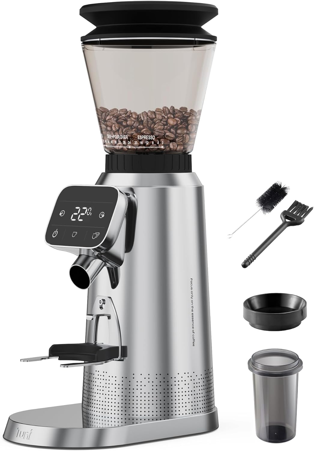 Tuni G2 Conical Burr Coffee Grinder, 70 Grind Settings Anti-static Burr Mill, Precision Electronic Timer and LED Touchscreen for Espresso/Drip/Cold Brew/French Press, Stainless Steel