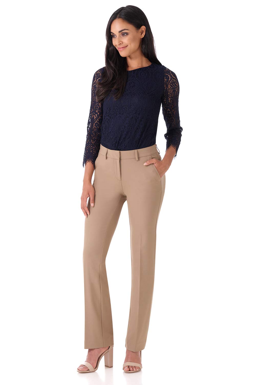 Rekucci Womens Smart Stretch Desk to Dinner Straight Leg Dress Pant Regular Tall Petite Length Trouser