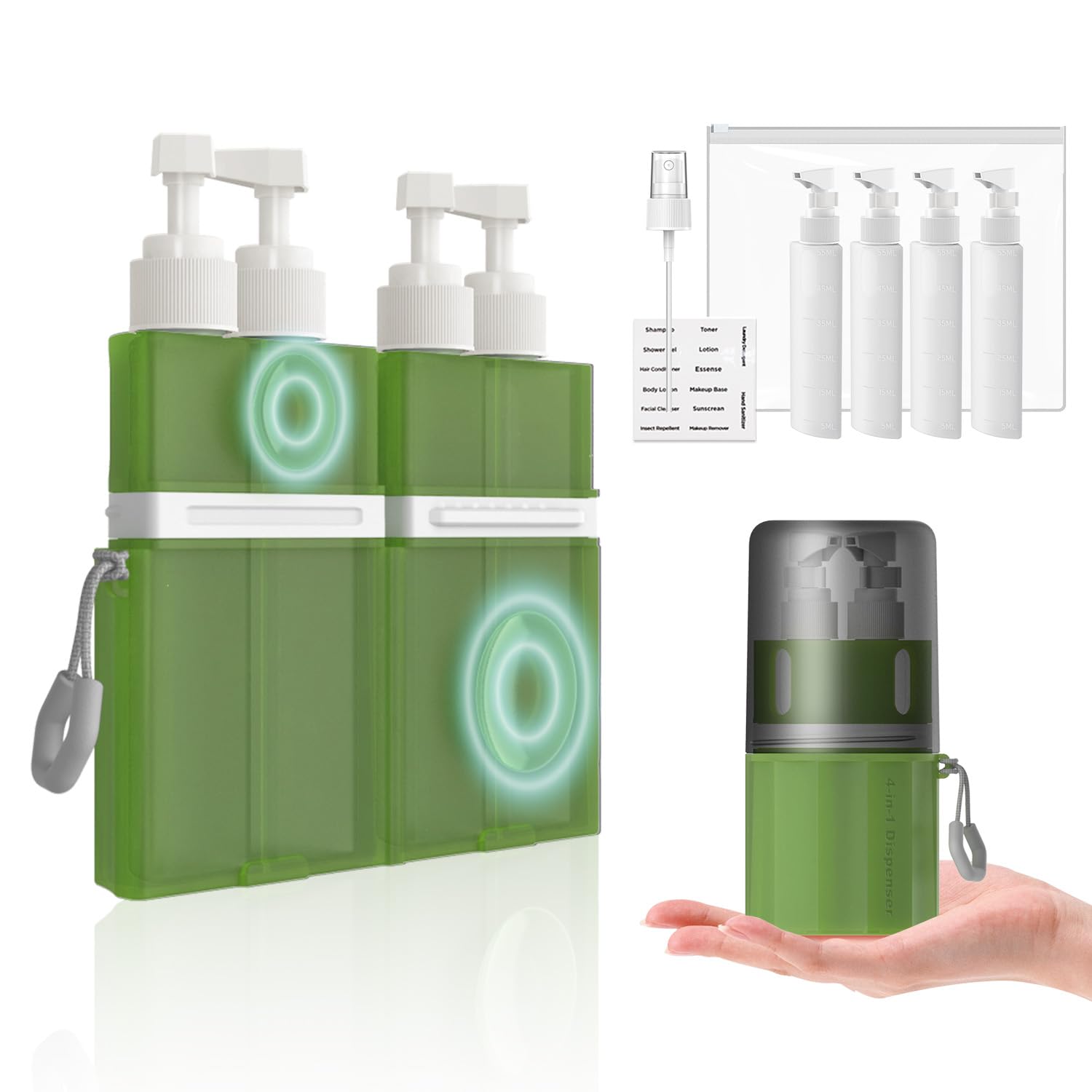 Distributeur de voyage anti-fuite 4 en 1 pour gel douche et crème