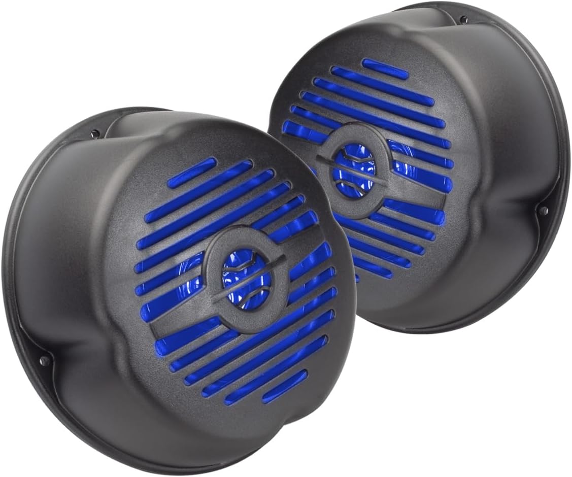 5” Water Resistant Surface Mount Speakers with Blue LED Lights for Marine, RVs, & Hot Tubs – Pair