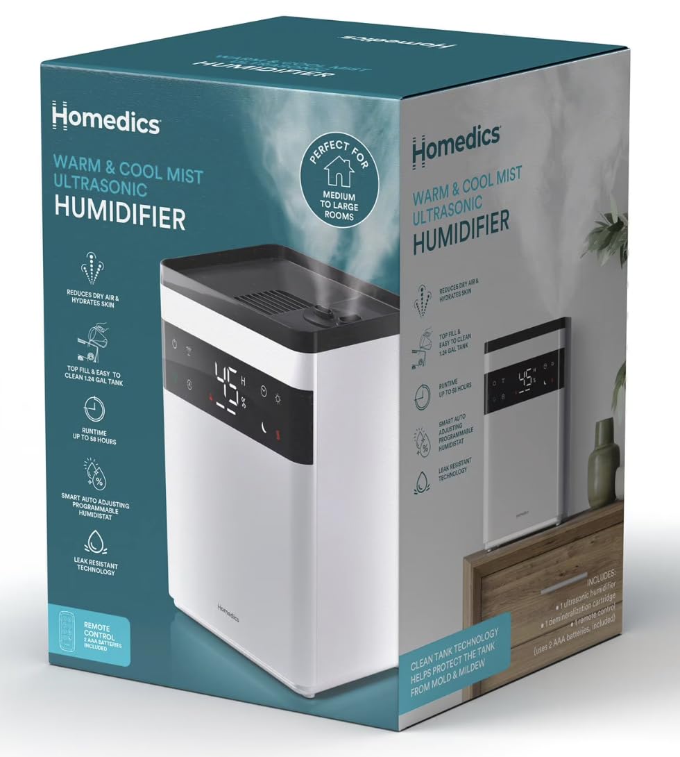 Home Premium Warm & Cool Mist Ultrasonic Humidifier, Topfill, 58 Hour Runtime
