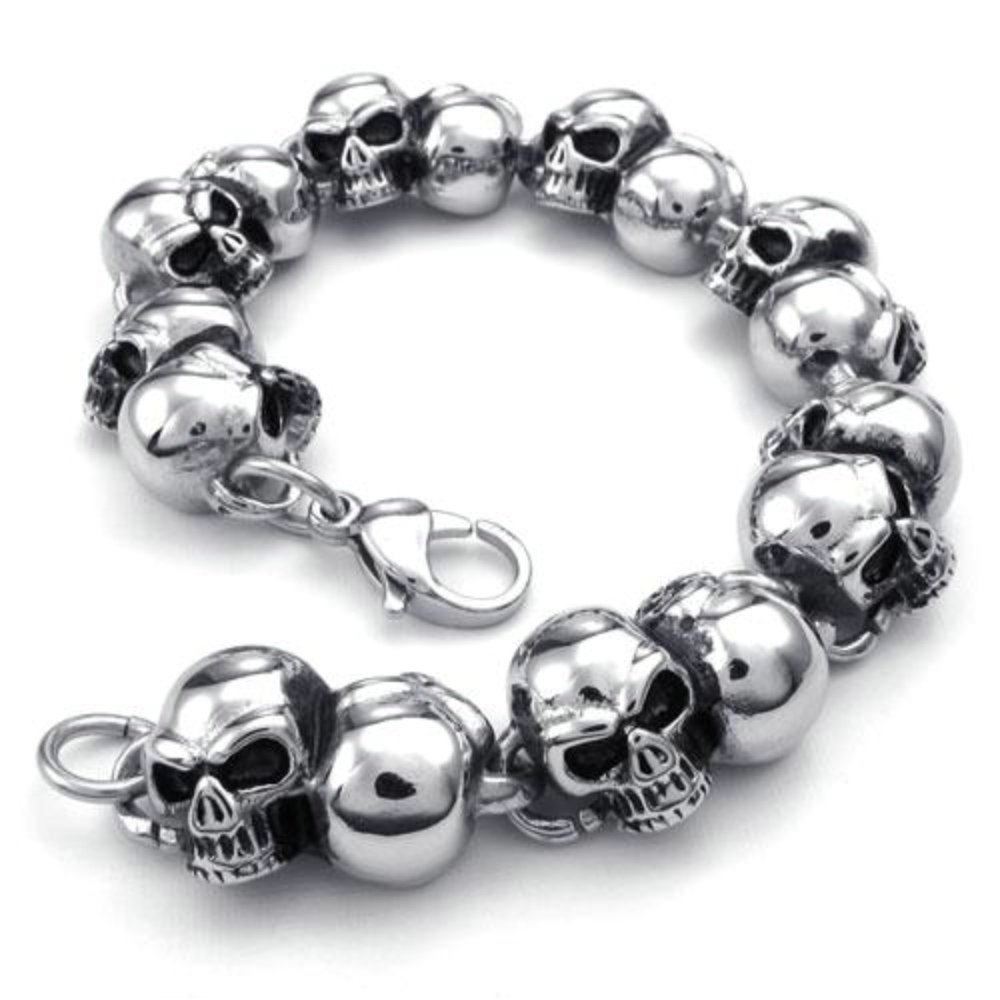 jonline24hMens Stainless Steel Punk Rock Bracelet Bangle, Biker Gothic Skull, Silver 8.5 Inch, 8.5 inches, Stainless Steel