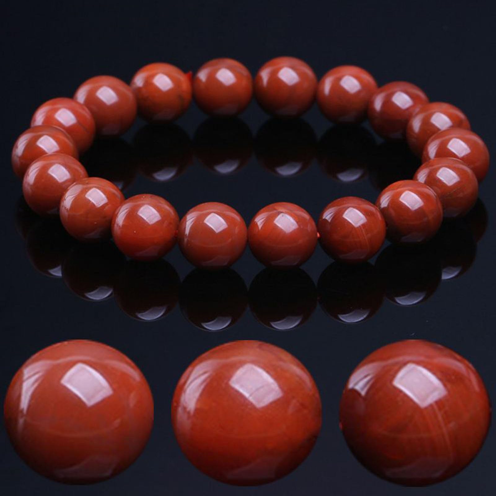 Bracciale Elasticizzato in Agata Rossa Nanhong - Autentiche Perle Cinesi di Pietra cinabro per la Messa a Terra e la Protezione, Gioielli Elastici Realizzati a Mano Pietre preziose,11MM