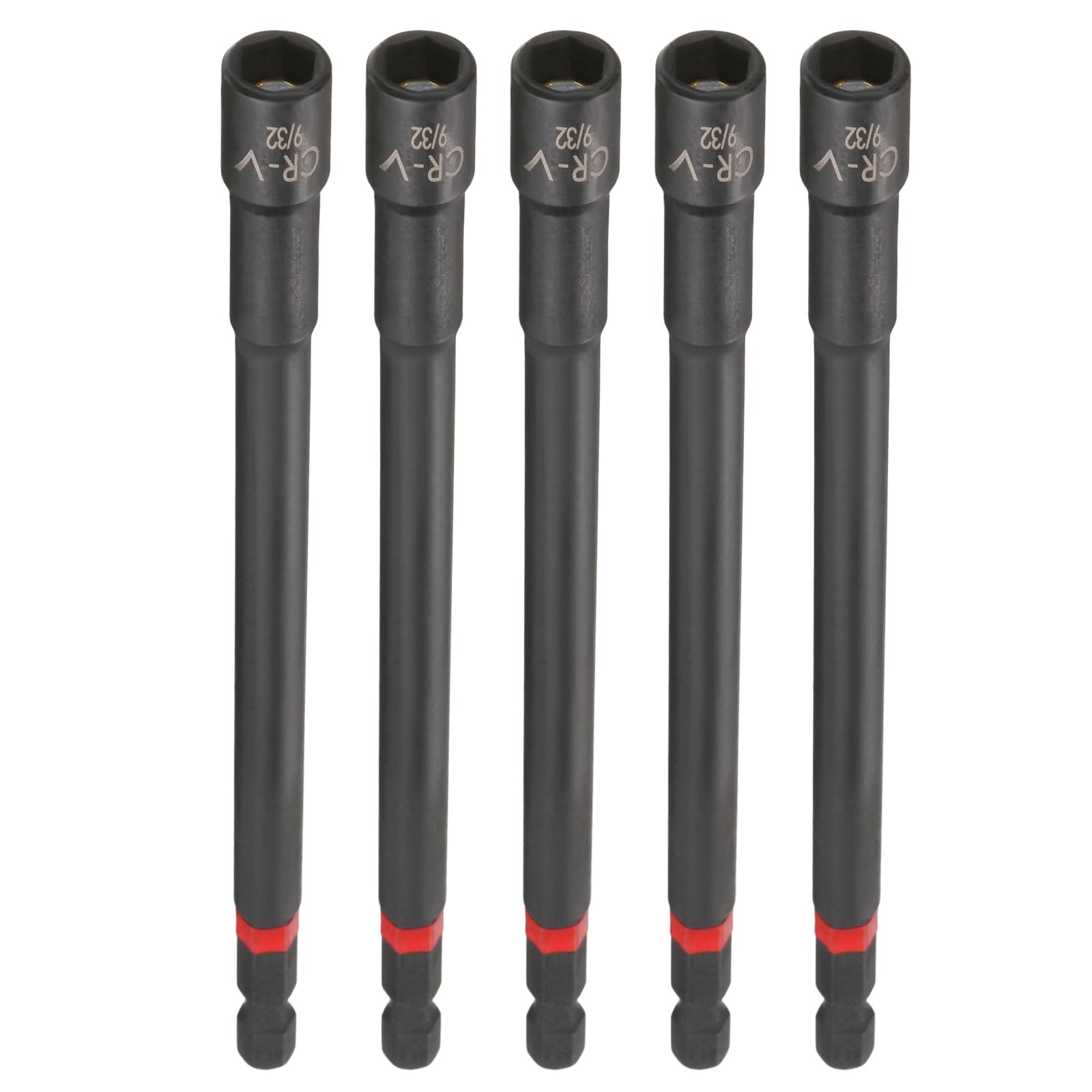 sourcing map 5pcs Nut Driver Drill Bit 9/32 Inch Socket 1/4" Hex Shank 6" (150mm) Long Magnetic 6-Point Sockets Quick Change Phosphated CR-V Steel Bolt Setters for Power Drill Drivers, Black
