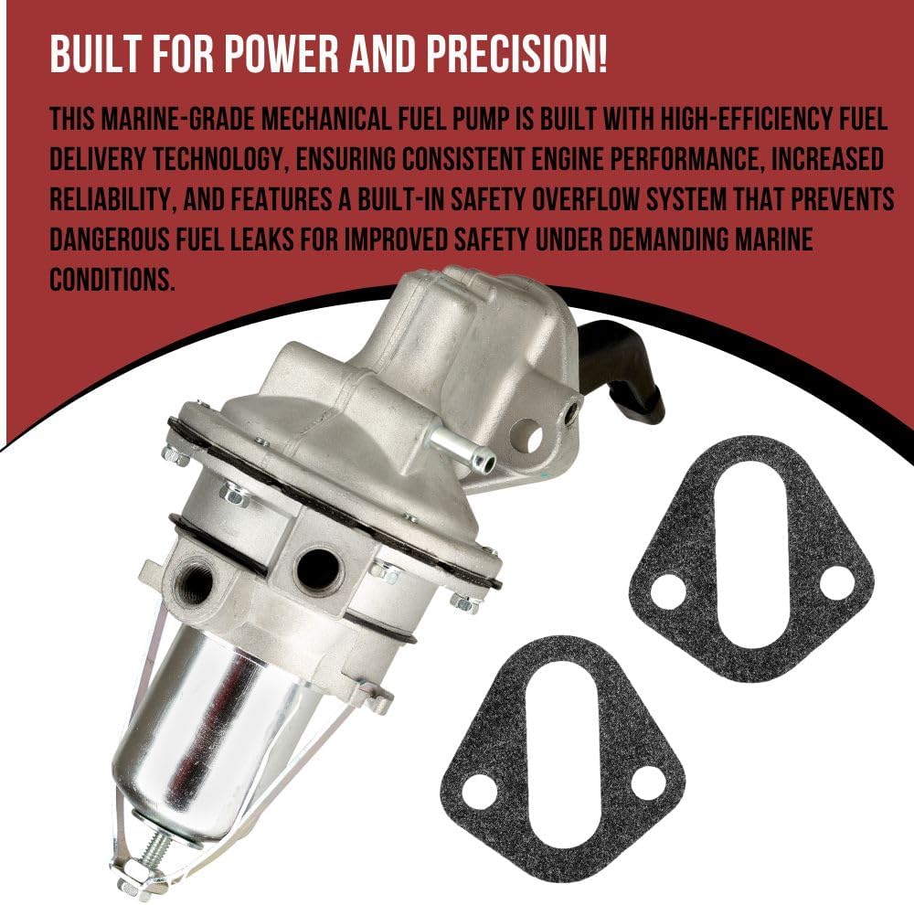 Mechanical Marine Fuel Pump for Ford 302 5.0L & 351W 5.8L V8 Engines - Fits OMC, MerCruiser, Indmar, Berkeley, Commander Boats - Replaces OEM 6441413, 6471571, D6JL9350A, M6696