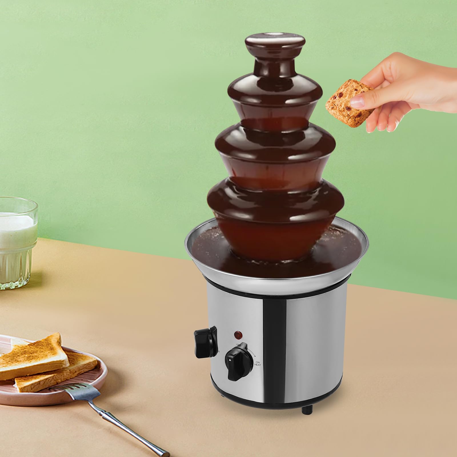 Fontana di cioccolato a 4 piani, altezza 60 cm, capacità di 5 kg, funzione di mantenimento del braccio, per feste di fonduta, matrimoni ed eventi, per dippare frutta, marshmallow e altro ancora
