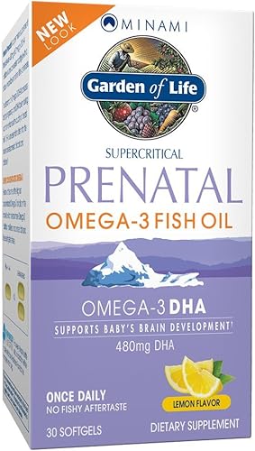 Suplemento prenatal de Garden of Life con omega 3. Contiene 30 cápsulas de aceite natural de pescado Minami, MN0396, 1, 1