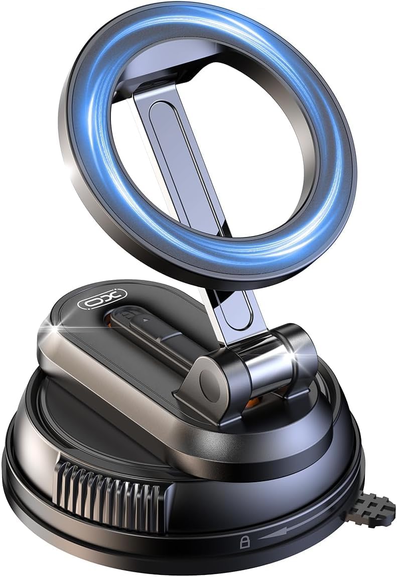 XO Magsafe ile Uyumlu Araç Telefon Tutucu – Ultra Manyetik ve Güçlü Vakumlu, 360° Ayarlanabilir Araç Telefon Standı, iPhone 16/15/14/13/12 ile Uyumlu Taşınabilir Manyetik Telefon Tutucu, C175, Siyah