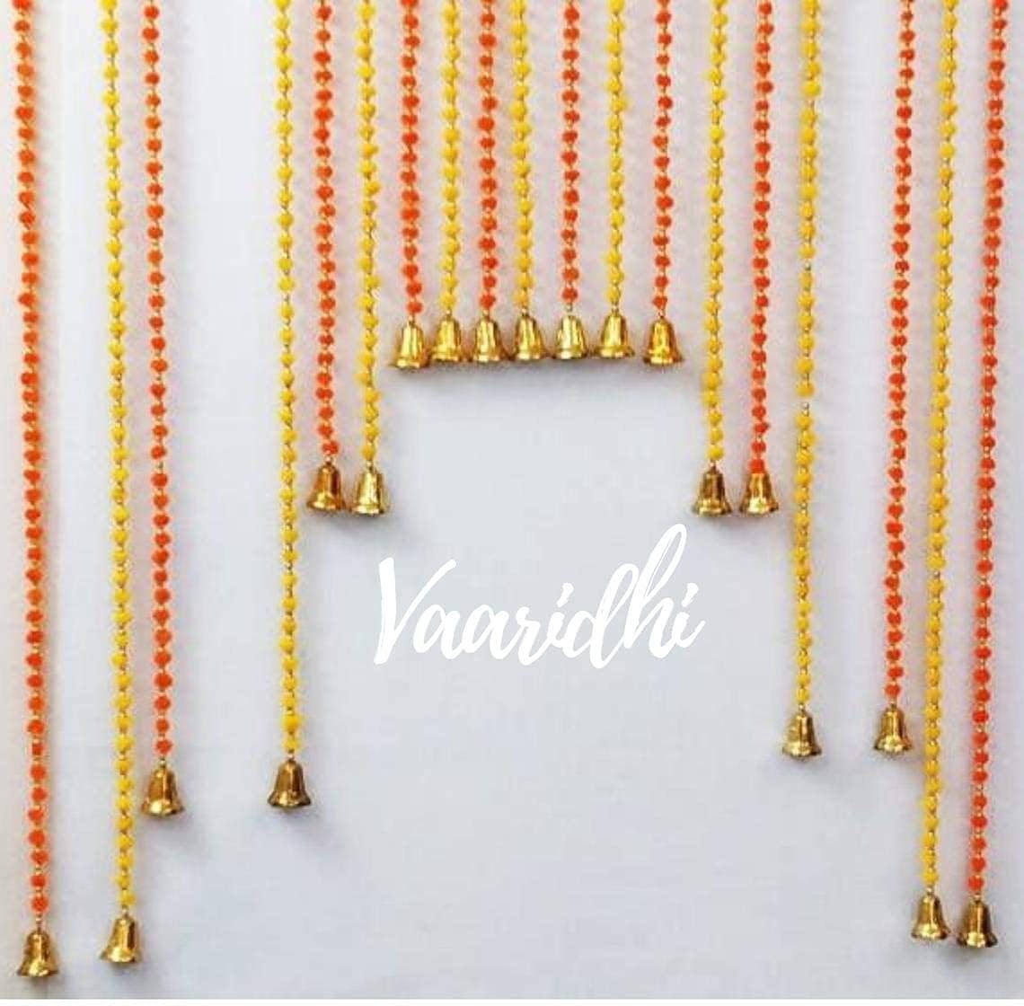 Artificial Fluffy Flowers and Hanging Bells Toran | Pom Pom Garlands 5ft Long self Decor with Bell for Wedding Decoration,Temple Decoration,Stage Decoration,Backdrop,Party (Magenta) Pack - 6