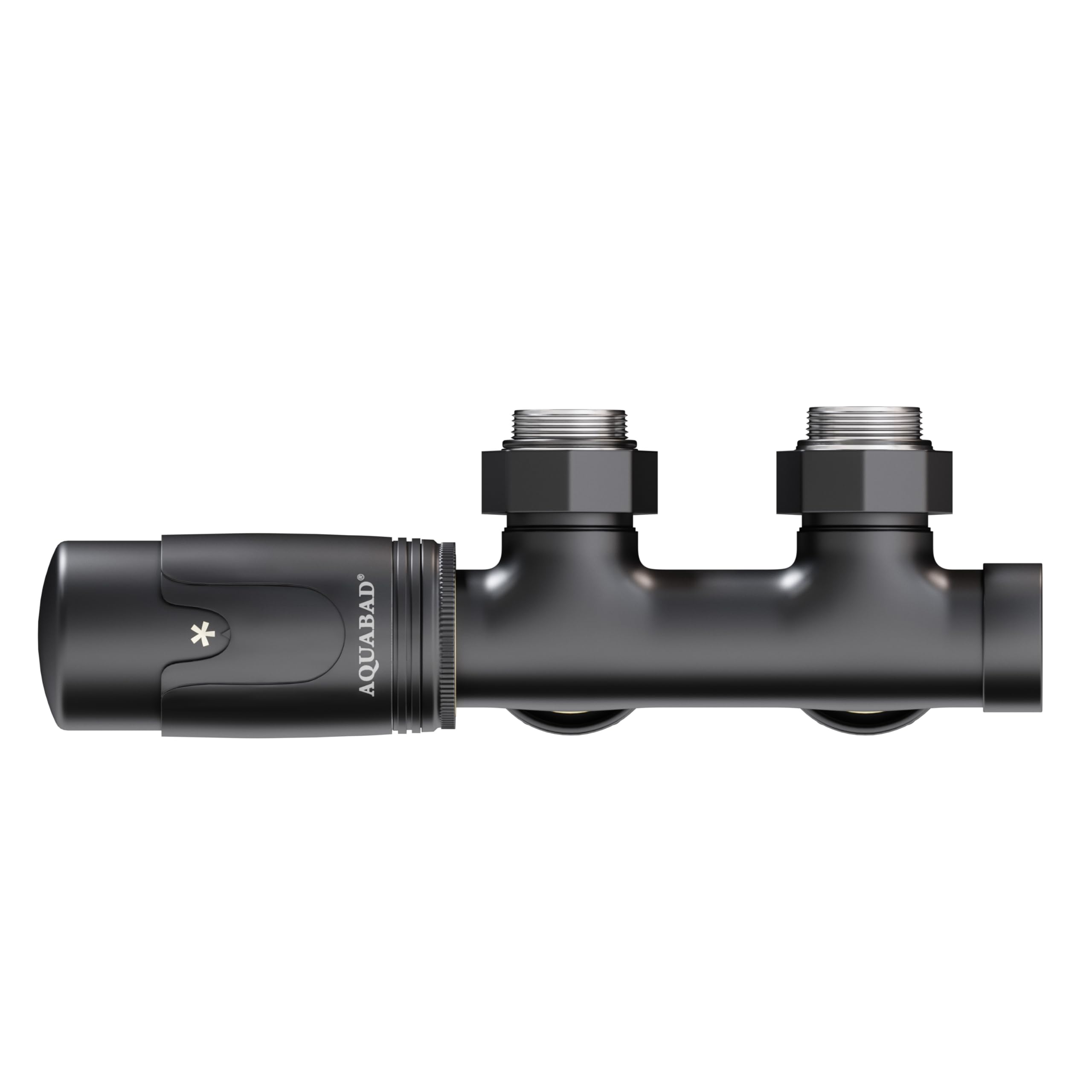 Aquabad® Kit de válvula acodada con Termostato para radiadores con conexión Central de 50mm, Negro Mate, Incluye adaptadores para Tubo de Cobre de 15mm y Tubo Multicapa de 16mm PEX