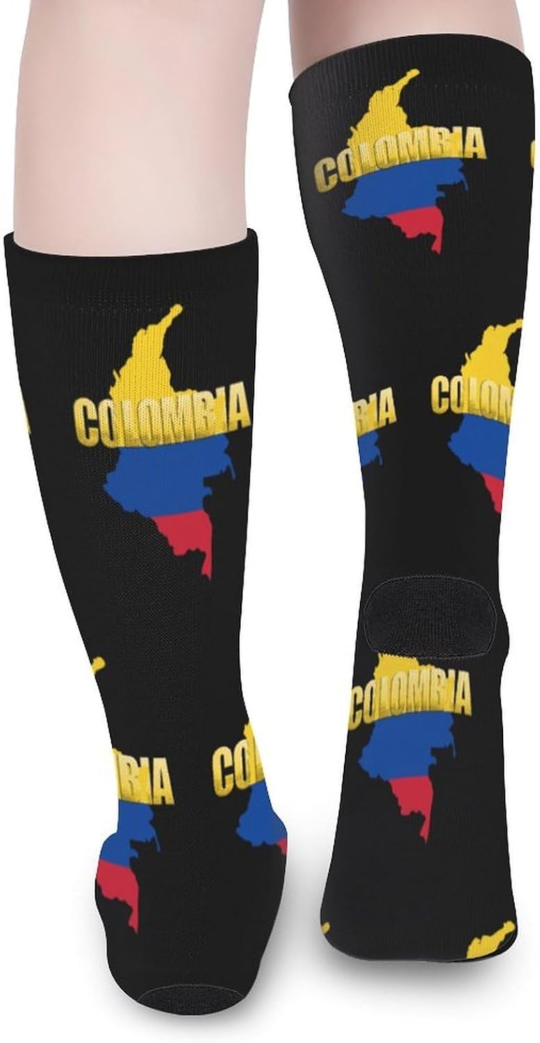 Colombia Flag Map Knee High Socks Athletic Long Stockings Sport Casual Crew Tube Sock Boot 40cm