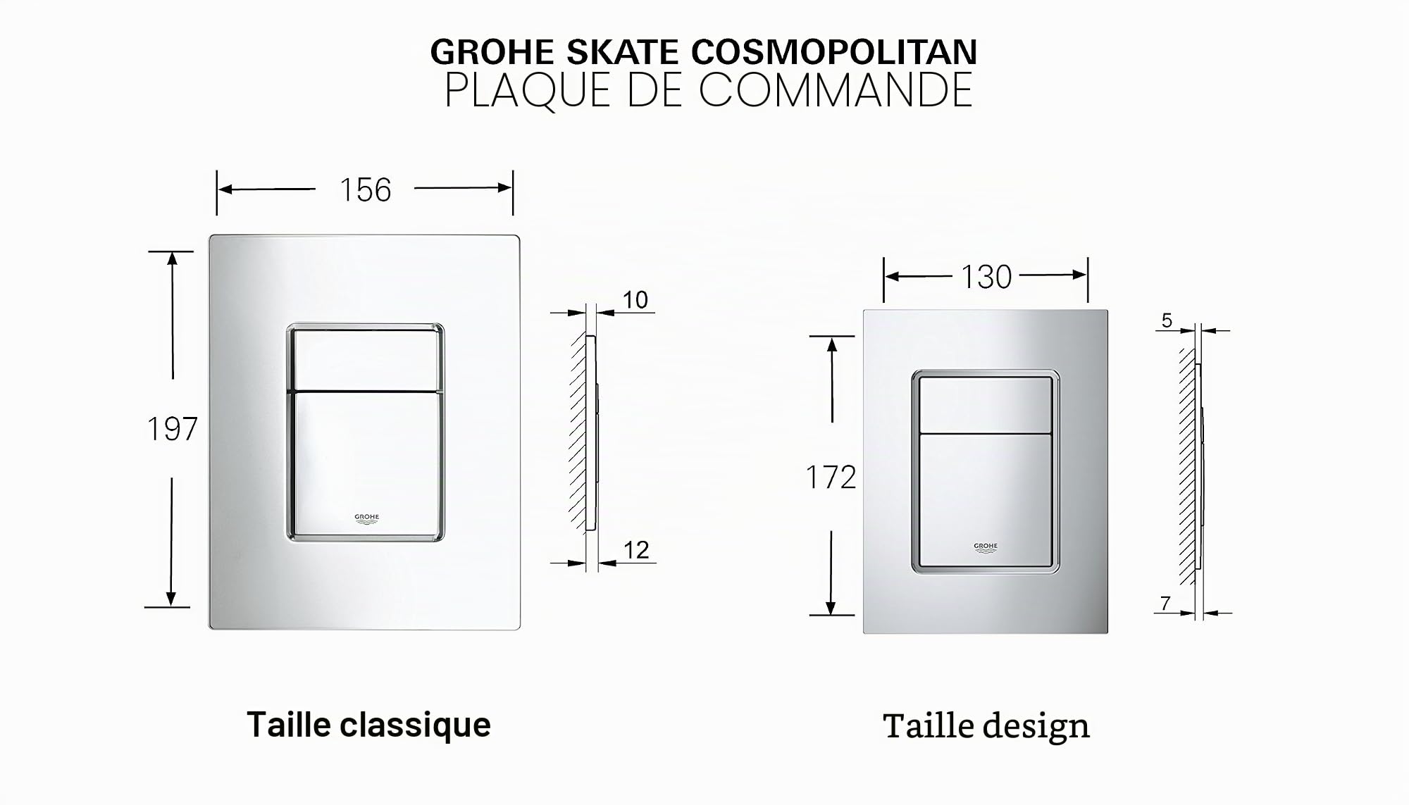 Grohe 38845MF0 Skate Cosmopolitan Plaque de commande WC Verre dépoli