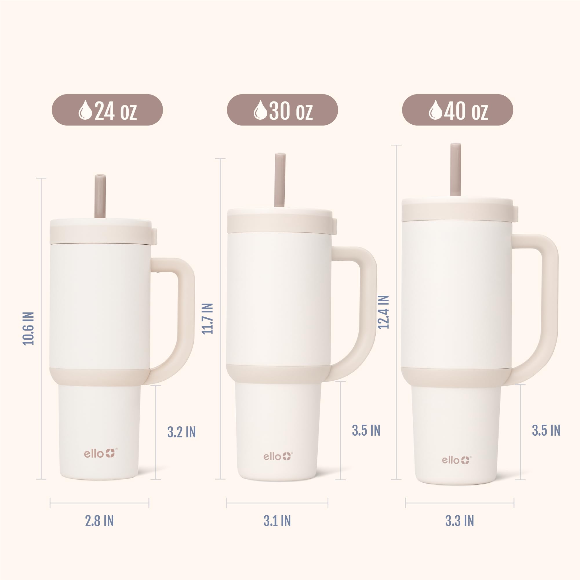 Ello Oasis 887 ml Trinkbecher mit Griff und einziehbarem Strohhalm | Wiederverwendbarer isolierter Edelstahlbecher 100% auslaufsicher, Geschenke für Teenager Frauen Männer | Hält 24 Stunden kalt