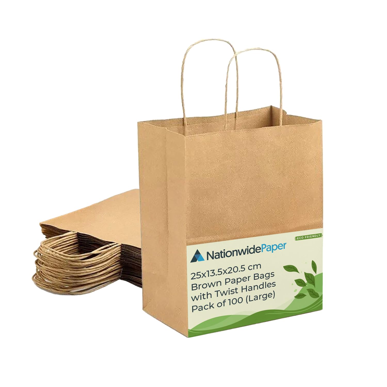 Sacs en papier marron emballage kraft grand sac poignées torsadées solides 100 unités