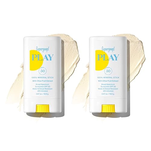 Supergoop! PLAY 100% Mineral Stick SPF 50 - Paquete de 2, 0.67 oz - Protector solar facial de amplio espectro para pieles sensibles - Resistente al
