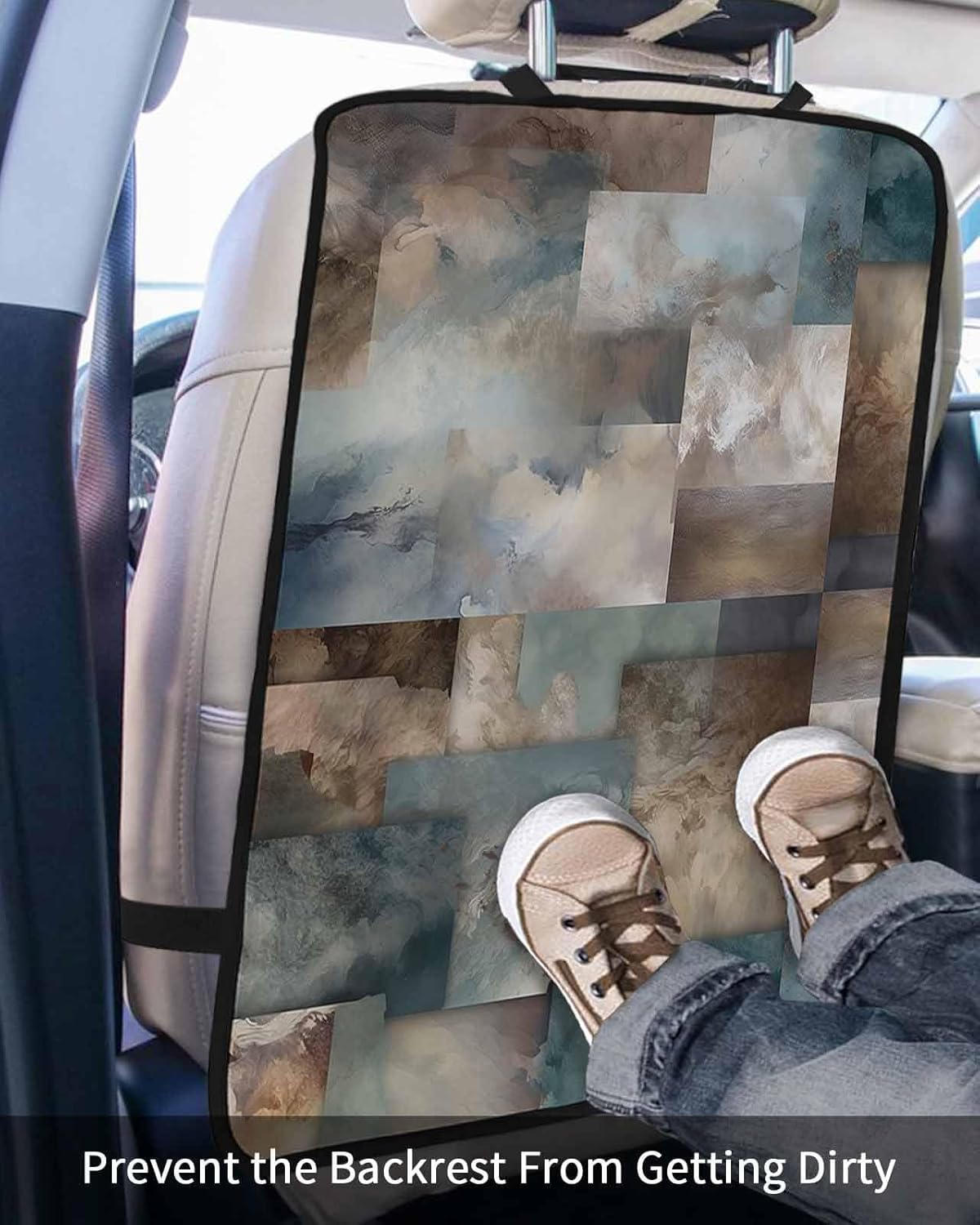 Car Seat Protector, 2 Pack Kick Mats Back Seat Protector Marble Teal Brown Abstract Geometric Lines Waterproof Backseat Cover for Kids Universal Fit Automotive Interior Protectors