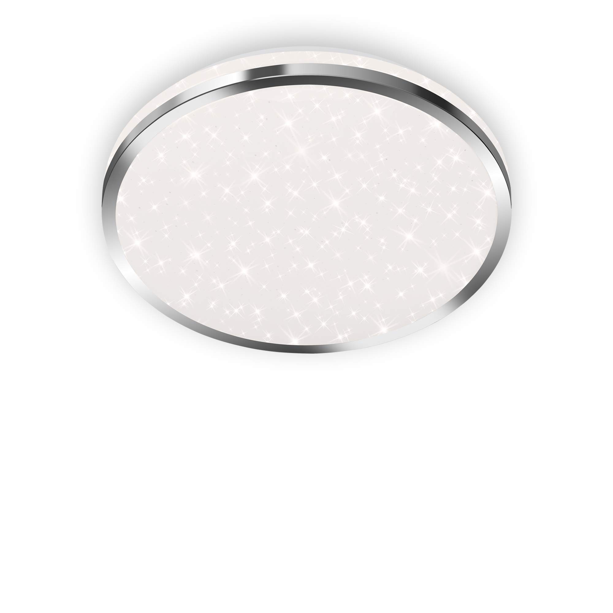 Briloner Leuchten - Luz de techo LED, luz de baño, lámpara de baño con decoración de estrellas, IP44, 12 vatios, 1.200 lúmenes, 4.000 kelvin, blanco cromado, 280x70mm (diámetro x altura)