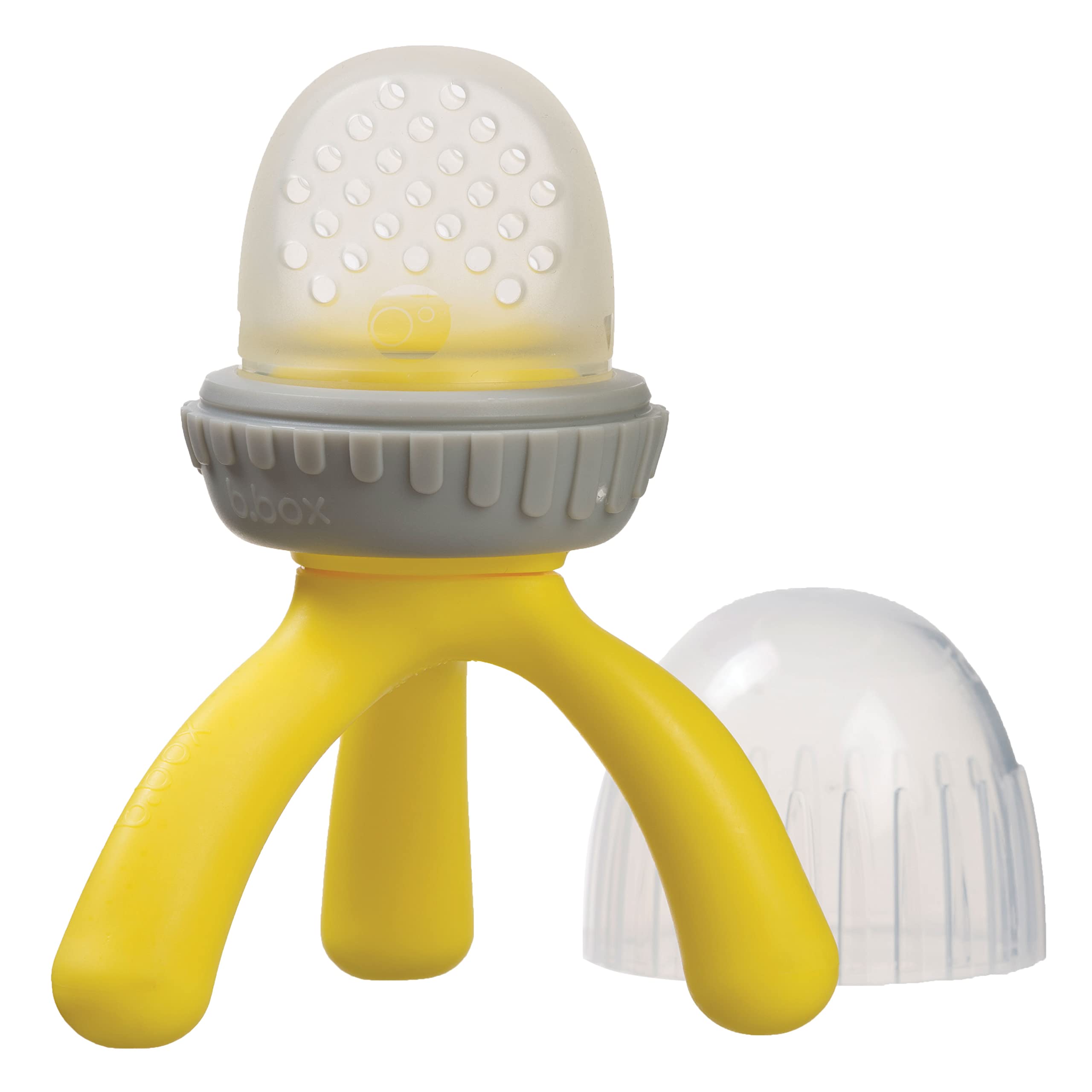 b.box Silicone Fresh Food Feeder. Ages 4 Months+, Tripod Design Easy for Baby to Hold. Perfect for Fresh or Frozen Foods. Cap Included for On The Go. Dishwasher Safe (Lemon Sherbet)