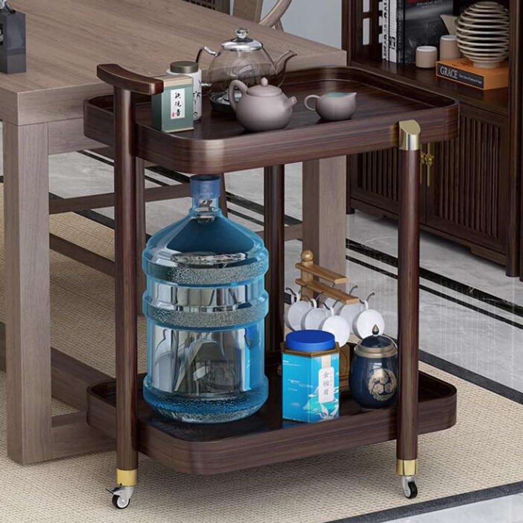 Carrello portaoggetti con ruote, sistema di scaffalatura mobile a 2 ripiani, per spazi ristretti in bagno, camera da letto, cucina, design versatile in legno